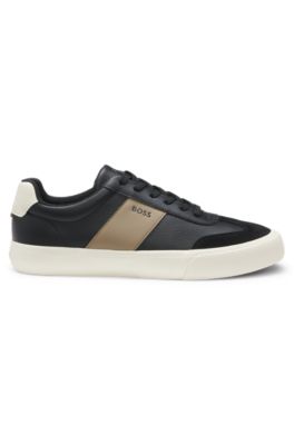 Leather-trim trainers in faux leather, Dark Grey