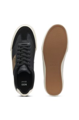 Leather-trim trainers in faux leather, Dark Grey