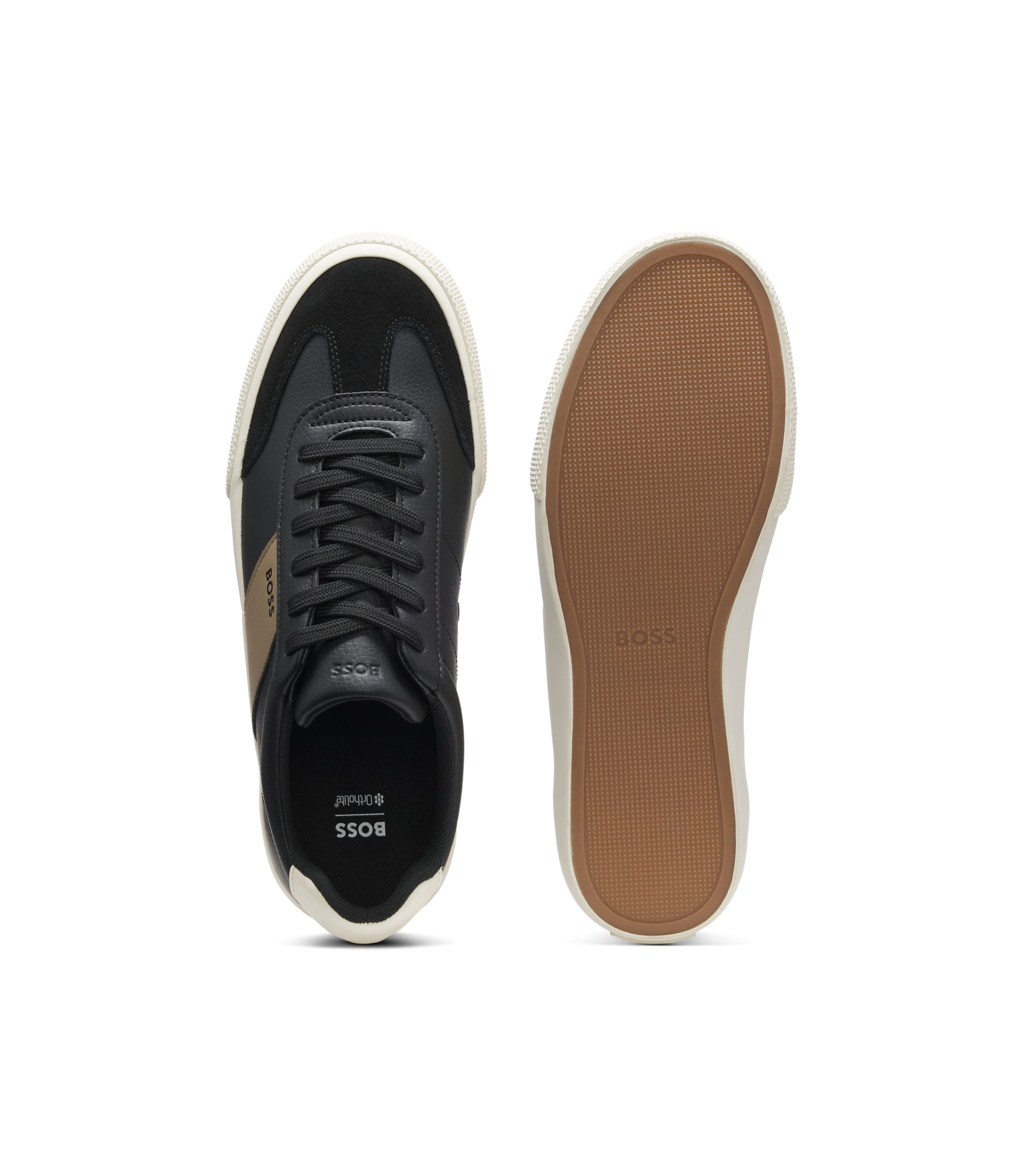 BOSS - Leather-trim trainers in faux leather - Dark Grey