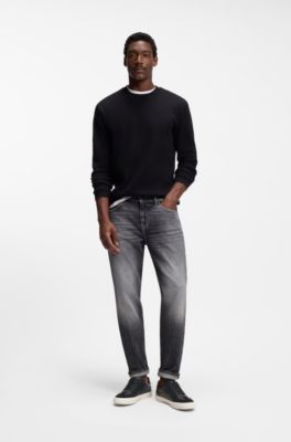 Leather-trim trainers in faux leather, Dark Grey