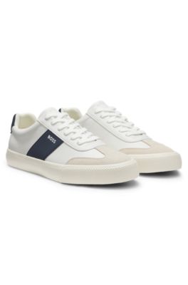 Baskets en cuir grain&eacute; avec finitions en cuir, Blanc