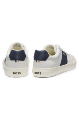 Leather-trim trainers in faux leather, White