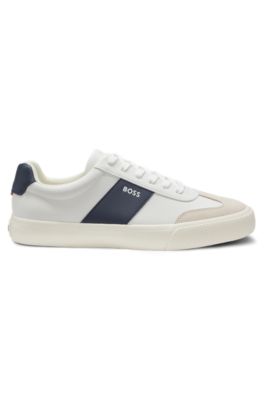 Baskets en cuir grain&eacute; avec finitions en cuir, Blanc