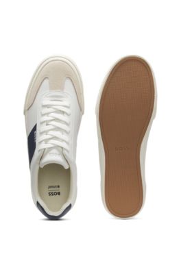 Baskets en cuir grain&eacute; avec finitions en cuir, Blanc