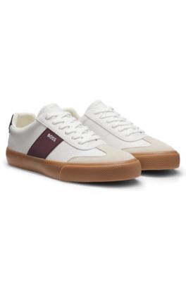 Leather-trim trainers in faux leather, White