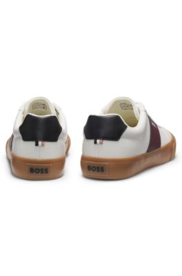 Leather-trim trainers in faux leather, White