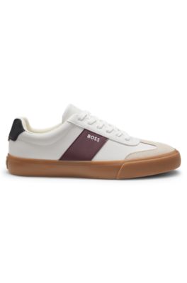 Leather-trim trainers in faux leather, White