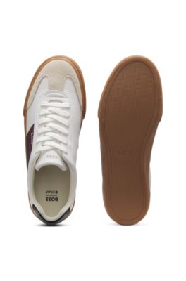 Leather-trim trainers in faux leather, White