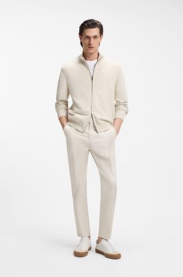 Leather-trim trainers in faux leather, White