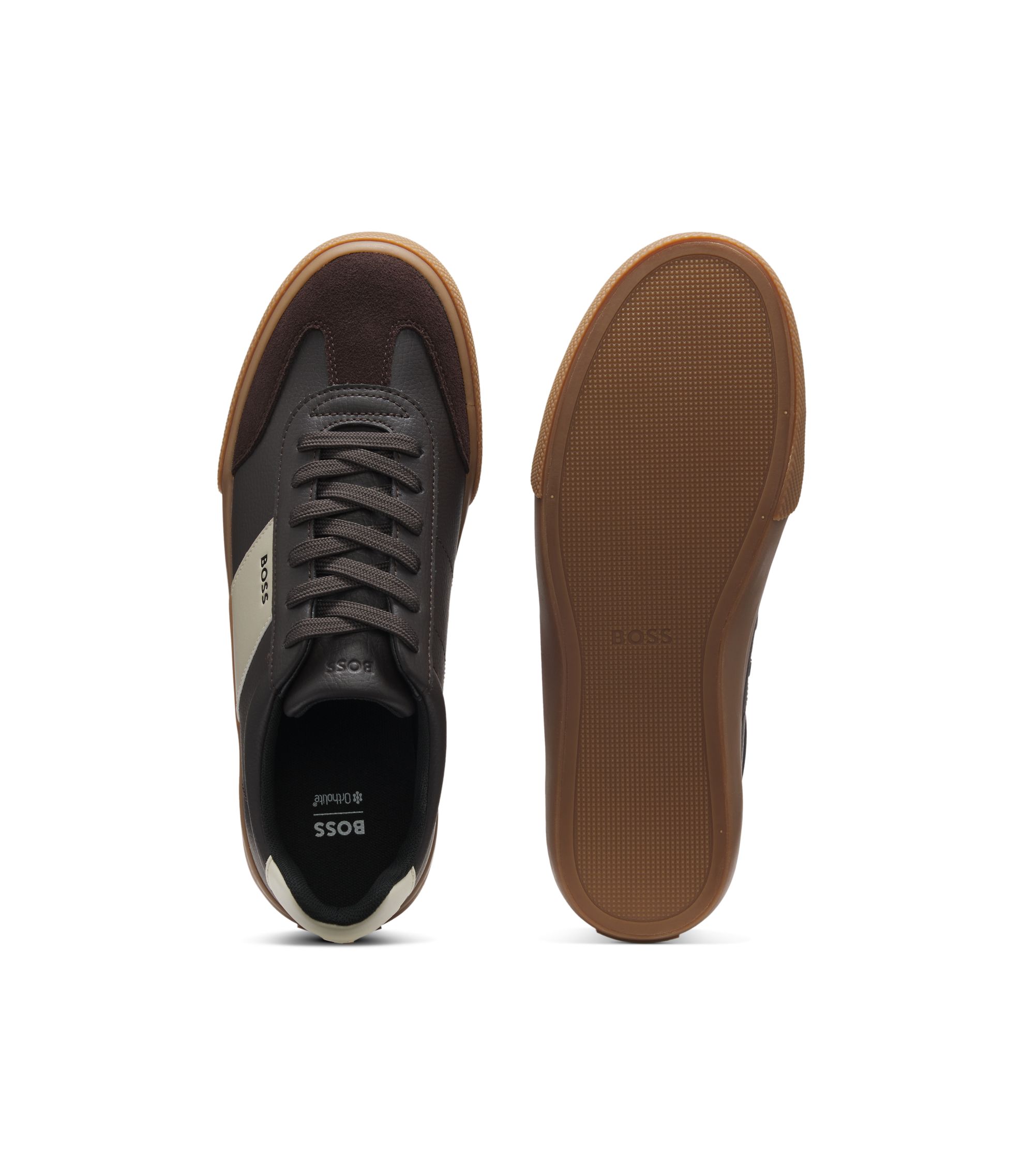 BOSS - Leather-trim trainers in faux leather - Light Brown
