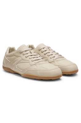 Stacked-logo trainers in faux leather, Light Beige
