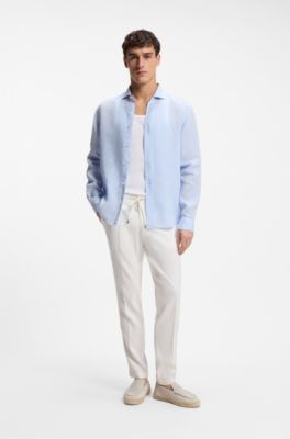 Pantalones de corte moderno en lino, Blanco