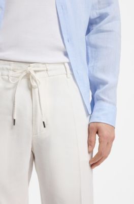 Pantalon Modern Fit en lin m&eacute;lang&eacute;, Blanc