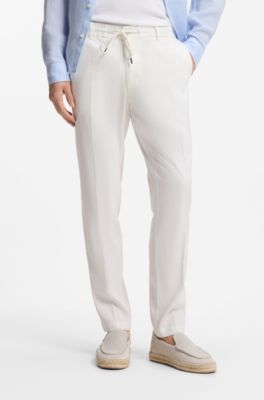 Pantalones de corte moderno en lino, Blanco