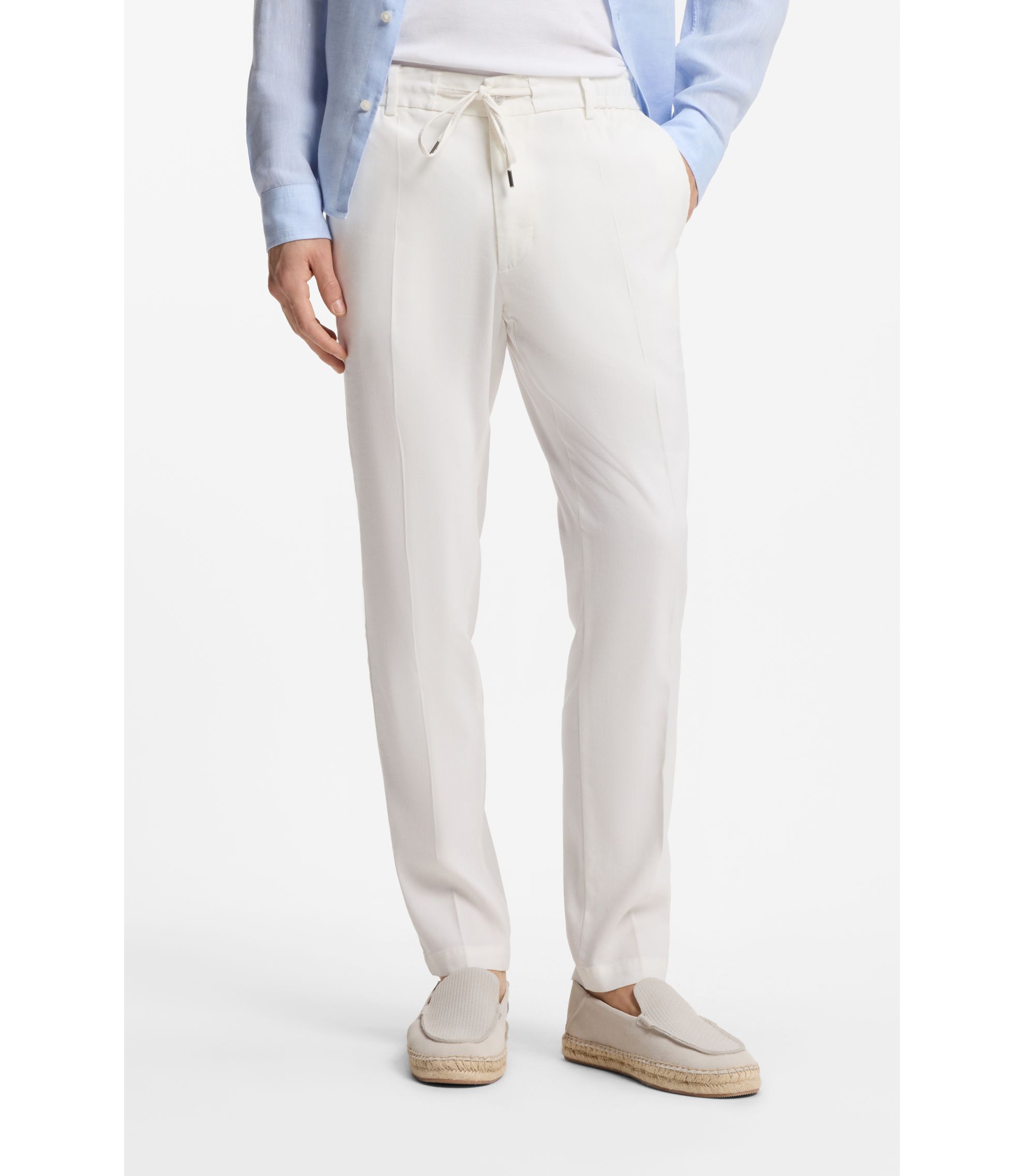 BOSS - Modern-fit trousers in a linen blend - White