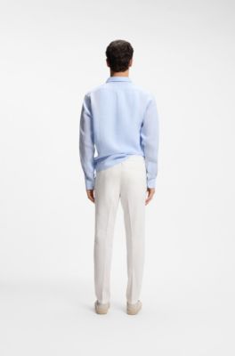 Pantalones de corte moderno en lino, Blanco