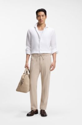Pantalones de corte moderno en lino, Beige claro