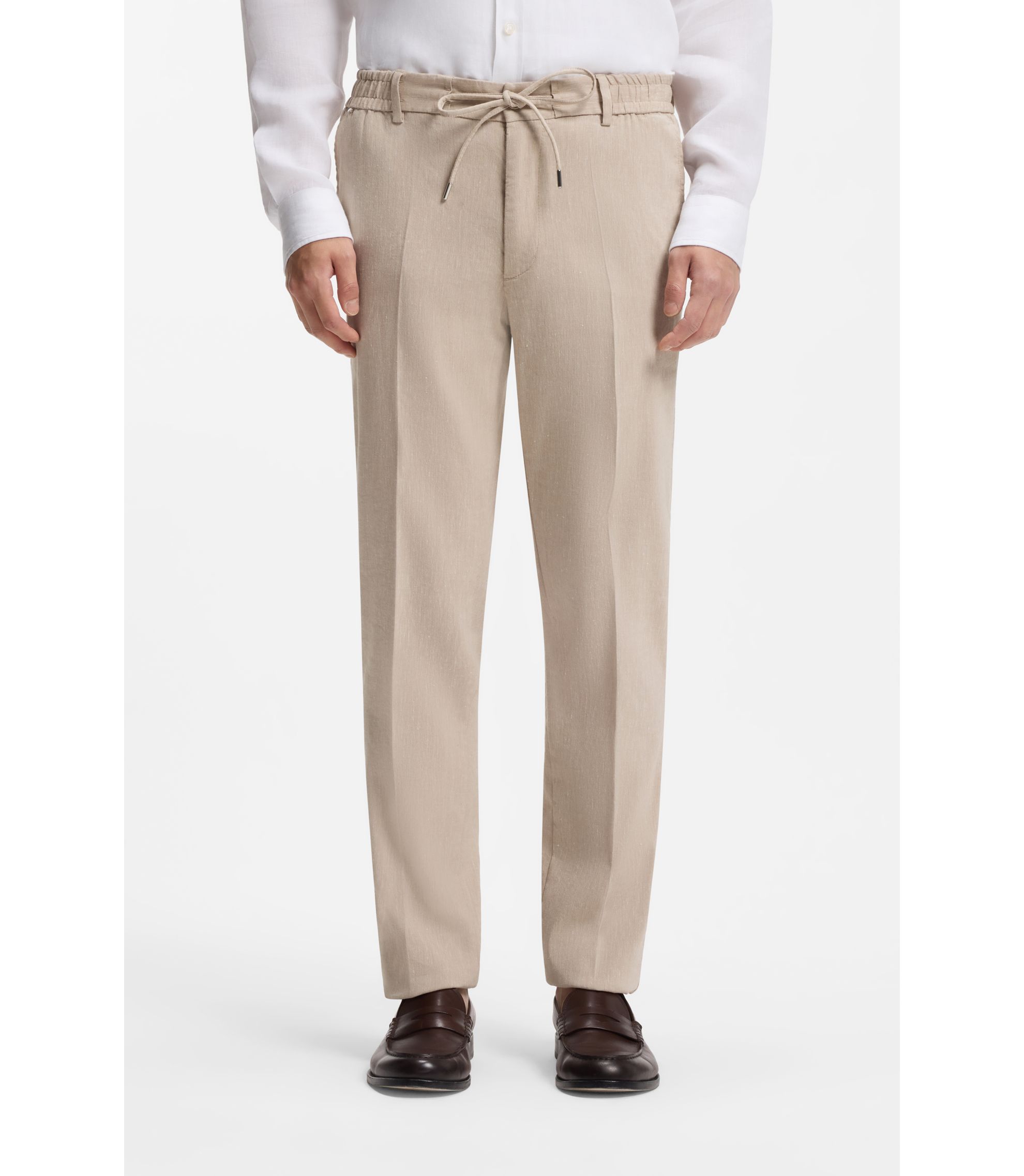 BOSS - Modern-fit trousers in a linen blend - Light Beige