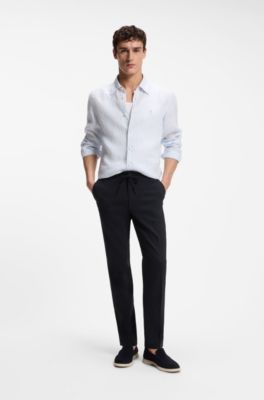 Pantalones de corte moderno en lino, Azul oscuro