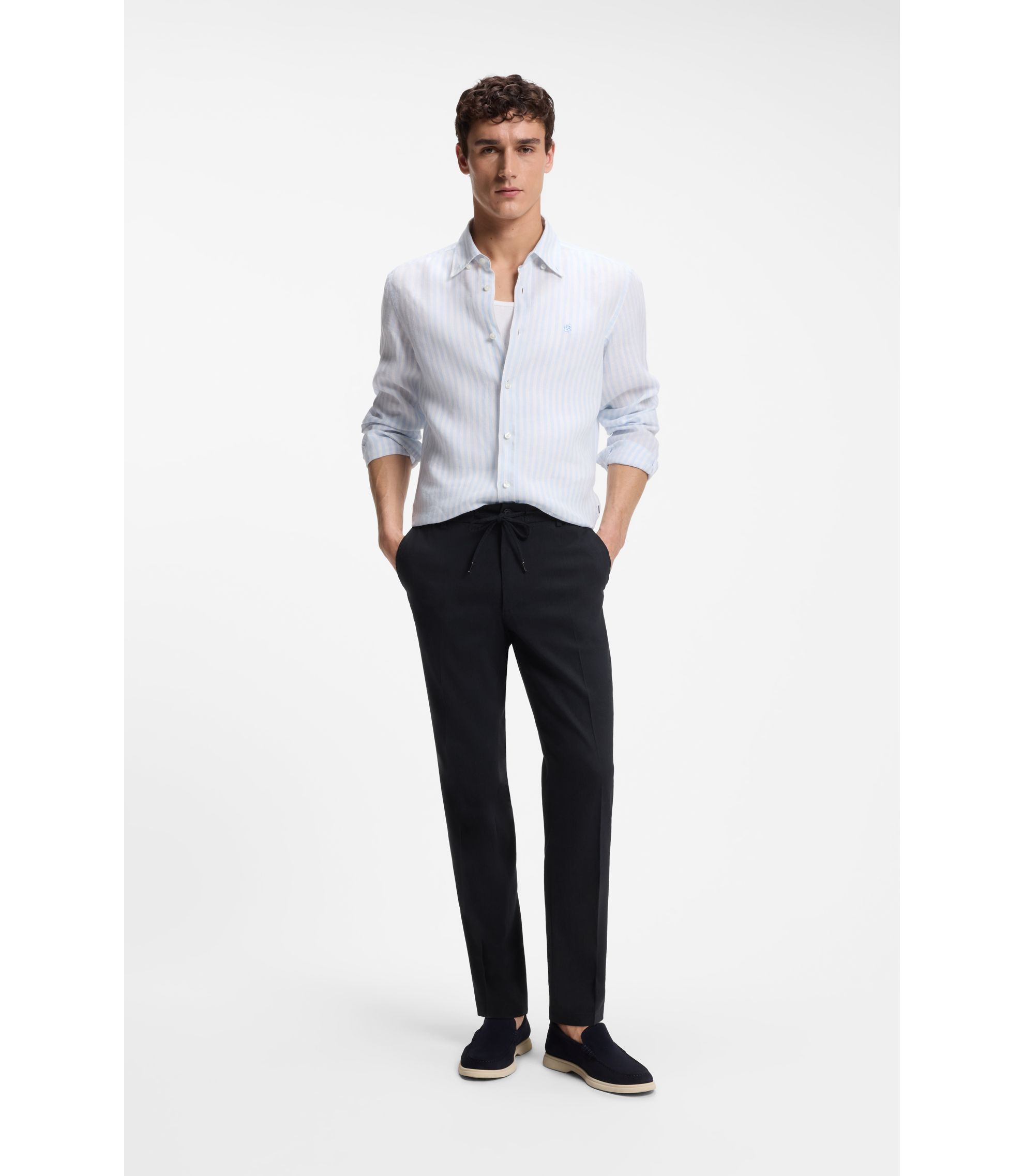 BOSS - Modern-fit trousers in a linen blend - Dark Blue