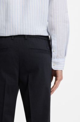 Pantalones de corte moderno en lino, Azul oscuro