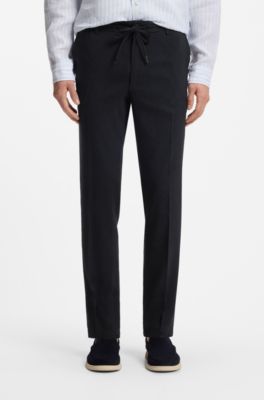 Pantalones de corte moderno en lino, Azul oscuro
