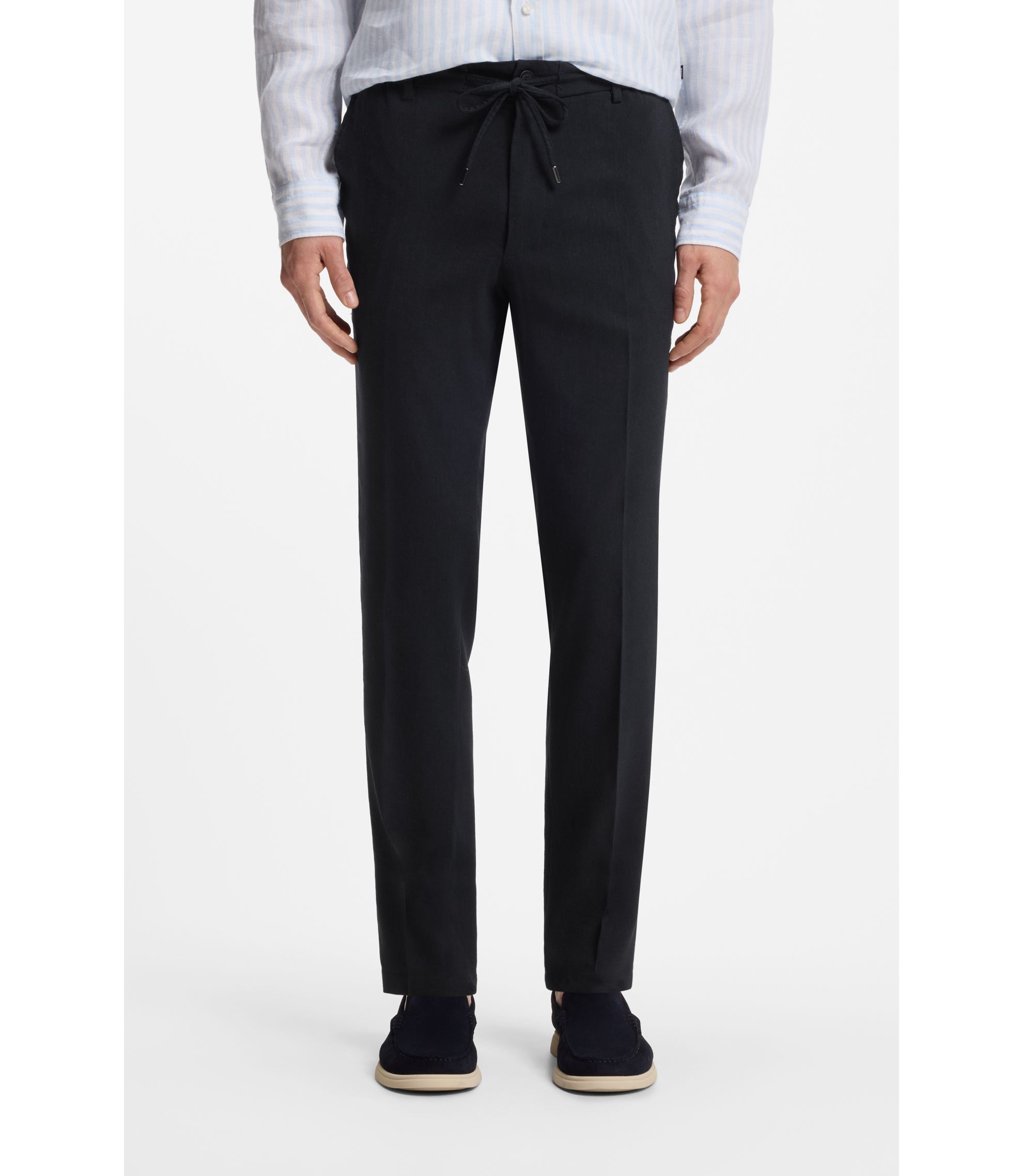 BOSS - Modern-fit trousers in a linen blend - Dark Blue