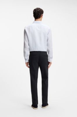 Pantalon Modern Fit en lin m&eacute;lang&eacute;, Bleu fonc&eacute;