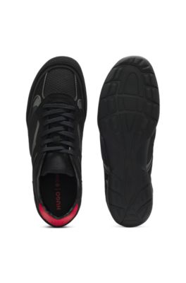 Baskets en mesh et cuir su&eacute;d&eacute; synth&eacute;tique, Noir