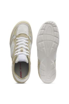 Trainers in mesh and faux suede, White