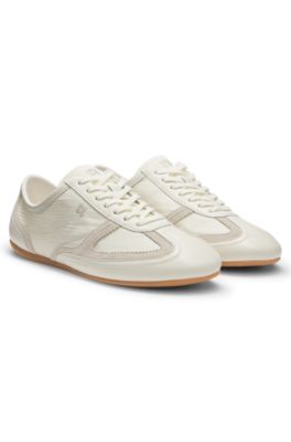 Low-top trainers with suede and leather, White