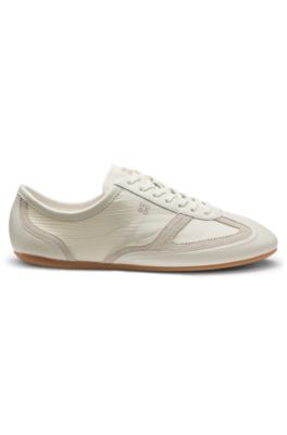 Deportivas de ca&ntilde;a baja con piel y ante, Blanco