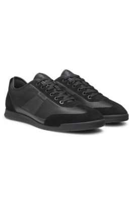 Deportivas de ca&ntilde;a baja con monograma en jacquard, Negro