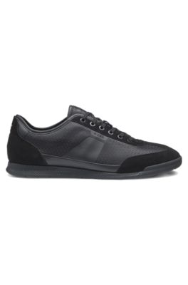 Deportivas de ca&ntilde;a baja con monograma en jacquard, Negro