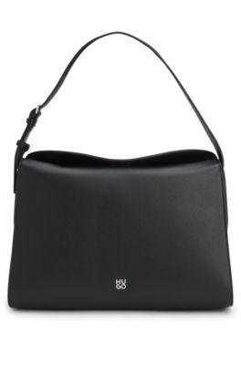 Bolso bandolera de piel sint&eacute;tica con logo apilado, Negro