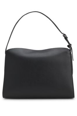 Bolso bandolera de piel sint&eacute;tica con logo apilado, Negro