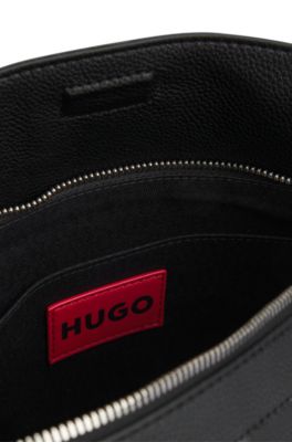 Stacked-logo shoulder bag in faux leather, Black