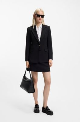 Bolso bandolera de piel sint&eacute;tica con logo apilado, Negro