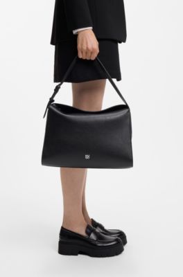 Stacked-logo shoulder bag in faux leather, Black