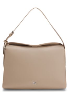 Stacked-logo shoulder bag in faux leather, Light Brown