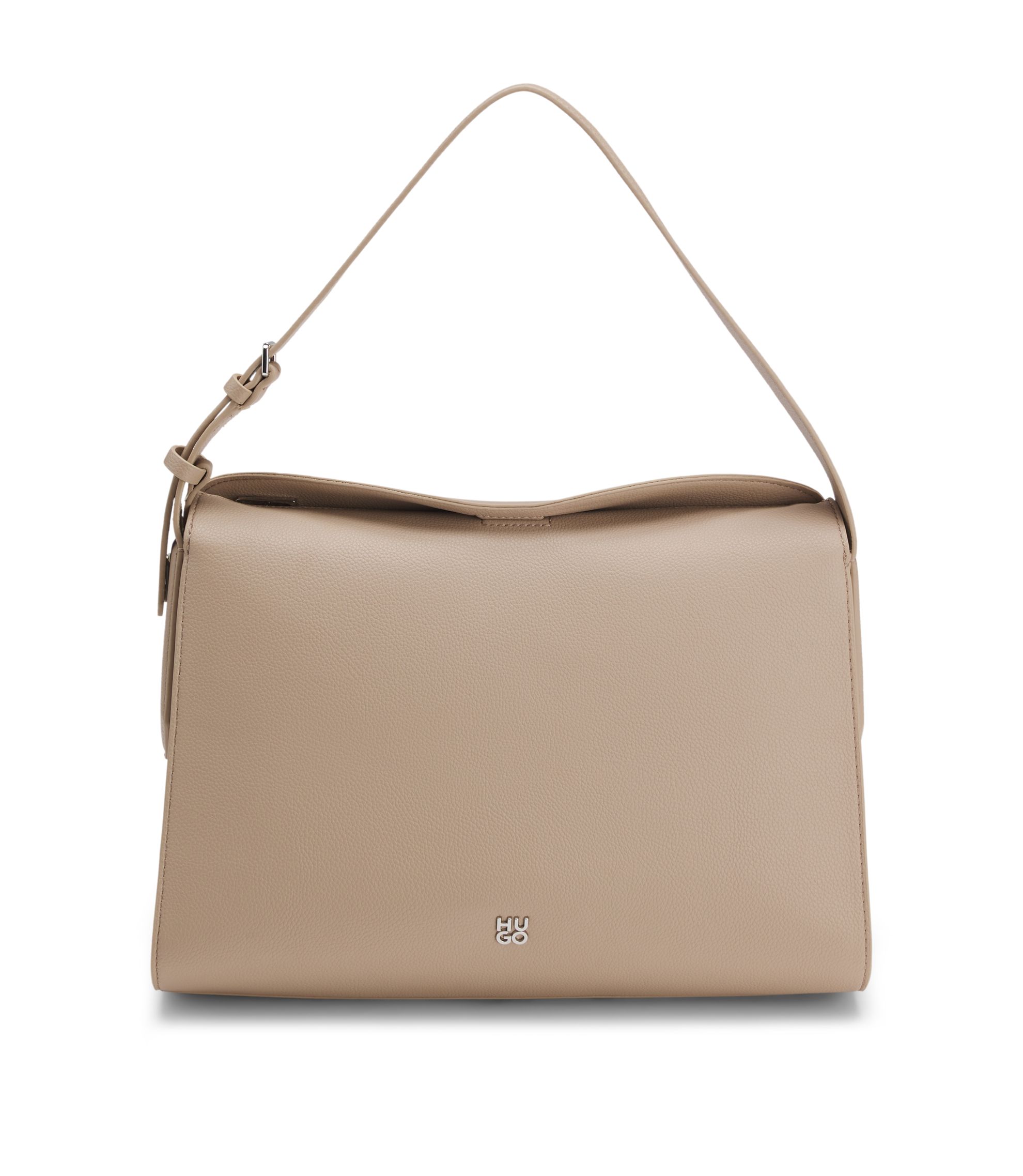 HUGO新品未使用 ベージュ フラップ付きバッグ HUGO - Stacked-logo shoulder bag in faux leather - Light Brown