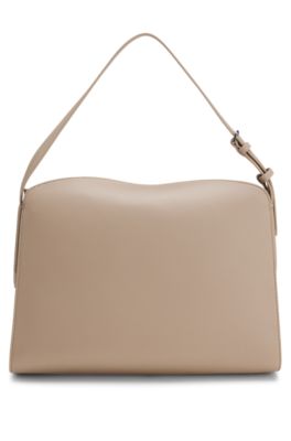 Stacked-logo shoulder bag in faux leather, Light Brown