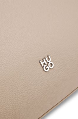 Stacked-logo shoulder bag in faux leather, Light Brown