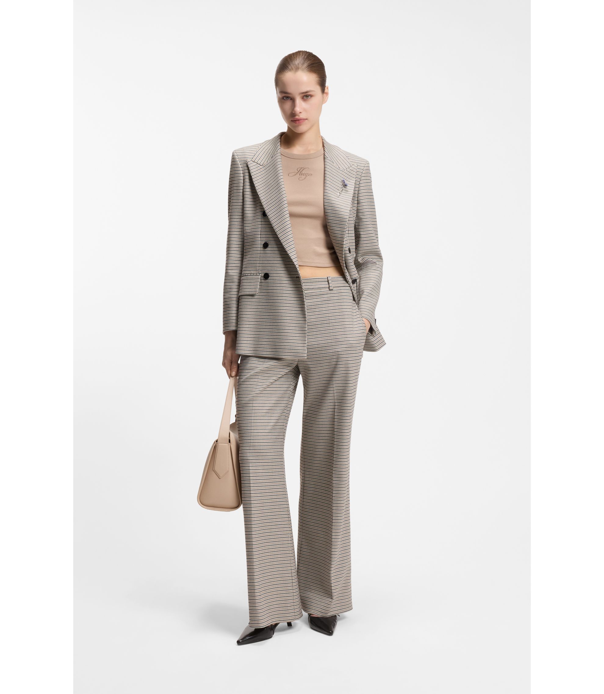 HUGO - Stacked-logo shoulder bag in faux leather - Light Brown