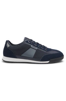 Low-top trainers with structured trims, Light Blue