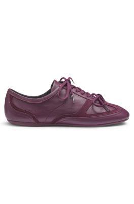 Suede-trim trainers in nappa leather, Dark Purple