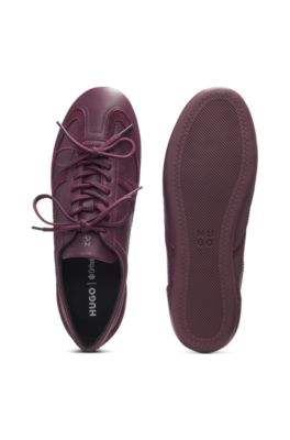 Suede-trim trainers in nappa leather, Dark Purple