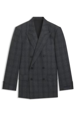Americana BECKHAM&nbsp;x&nbsp;BOSS slim fit de lana a cuadros, Gris oscuro