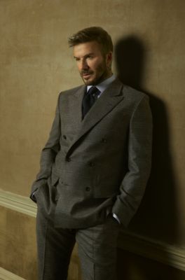 BECKHAM x BOSS jacket in checked virgin wool, Dark Grey