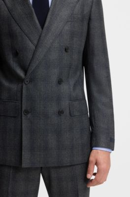 Veste de costume Slim en laine &agrave; carreaux BECKHAM&nbsp;x&nbsp;BOSS, Gris sombre